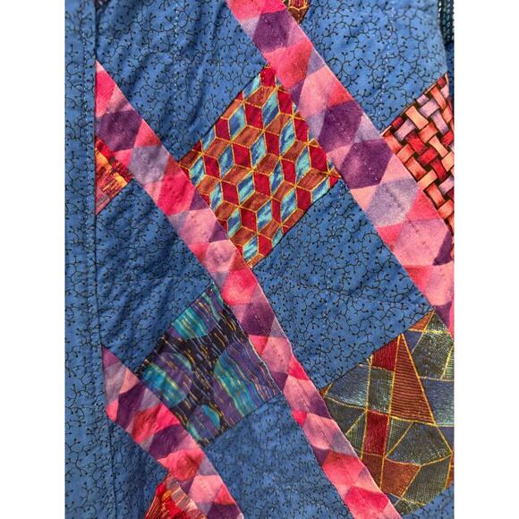 Handmade Quilted Jacket with Pockets Blue Pink L/XL Grannycore Cottagecore - Picture 4 of 8